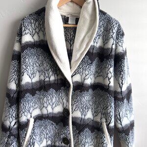 Norm Thompson Jacket Large Winter Grannycore Coat Beige Black Cozy USA